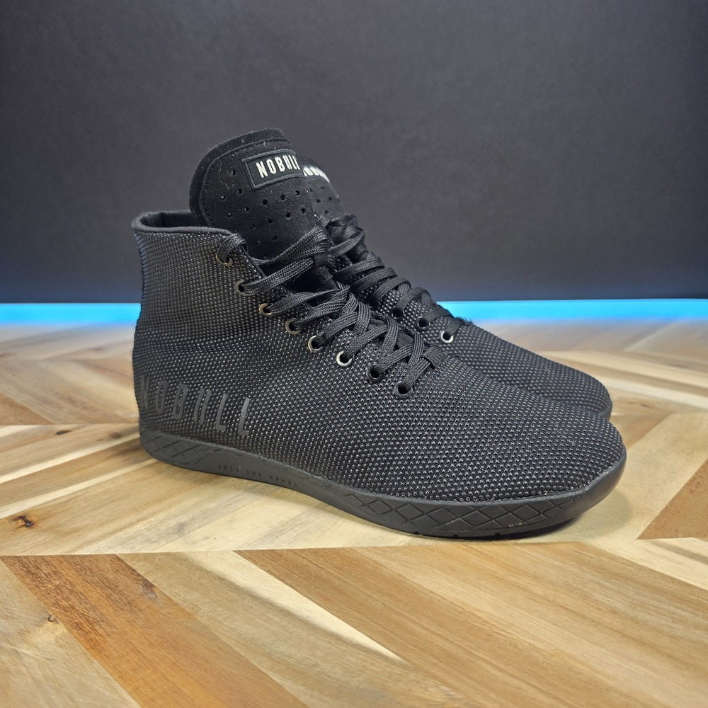 NOBULL High Top Knit Trainer Men's 10 Black Cross Training Gym Shoes Sneakers